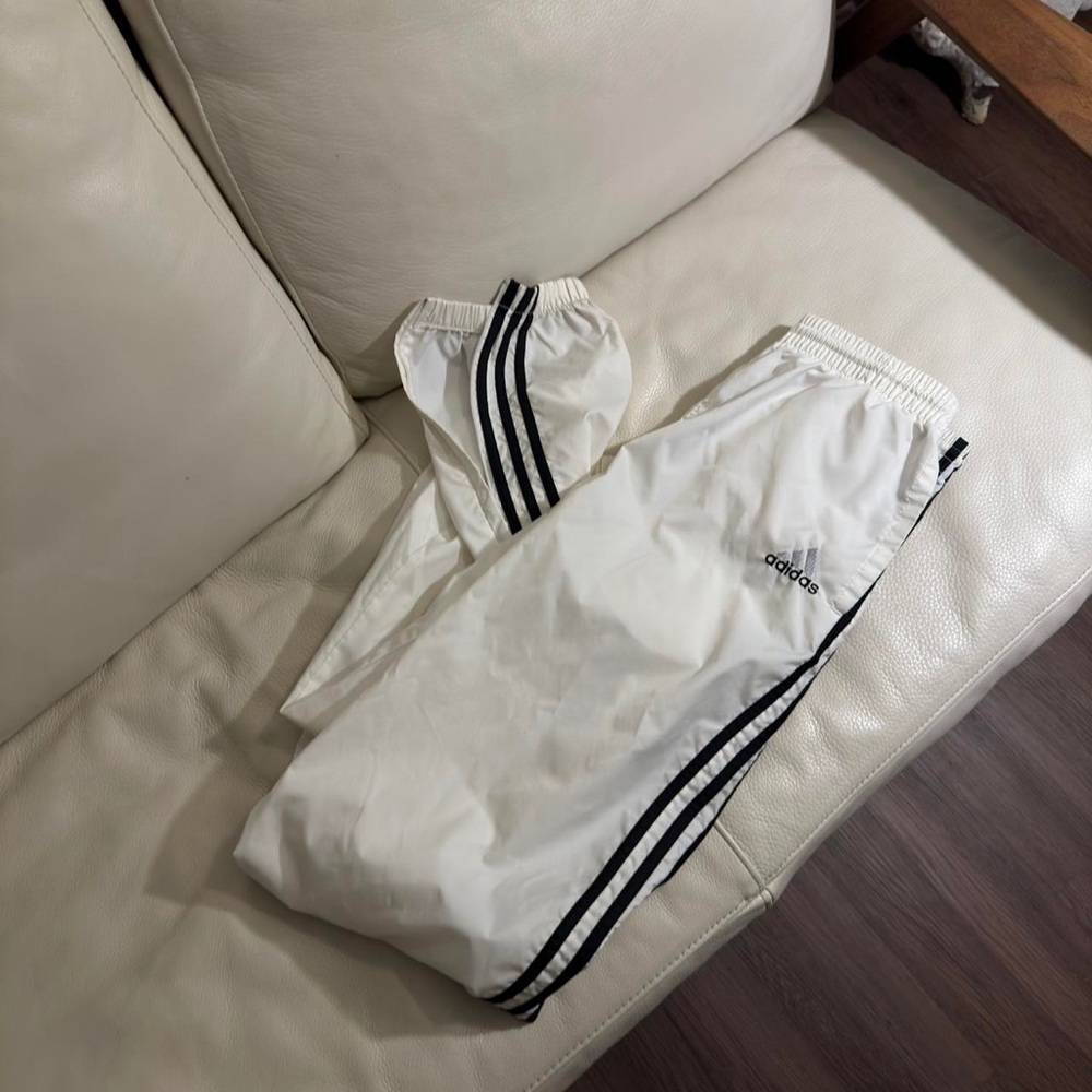 adidas White Track Pants with Black Stripes